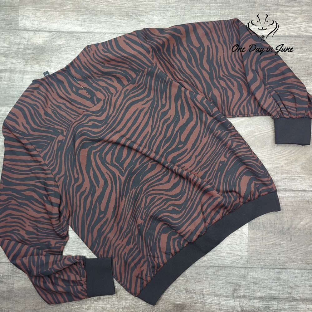 Express Zebra Print Shoulder Pad Long Sleeve Blouse Brown Black NWT Size M - Picture 5 of 5